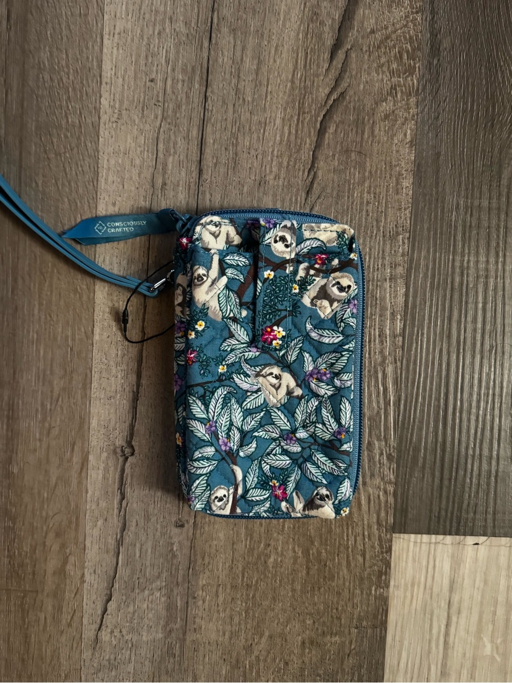 Vera Bradley Teal Floral Sloth Print Wristlet Clutch
